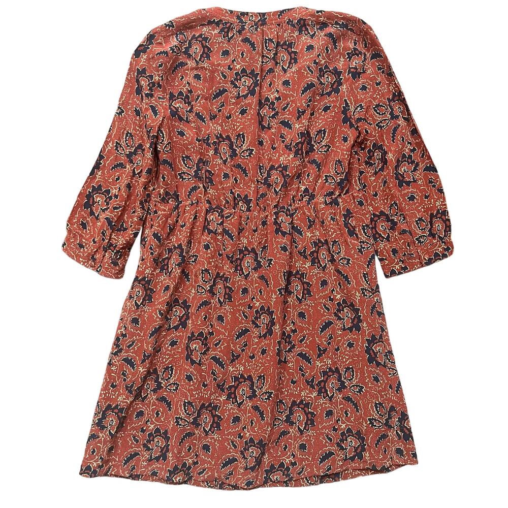 Madewell Silk Baby Doll Dress Assam Floral Red Blue Boho Lace-up Neck Size XXS - Picture 3 of 9